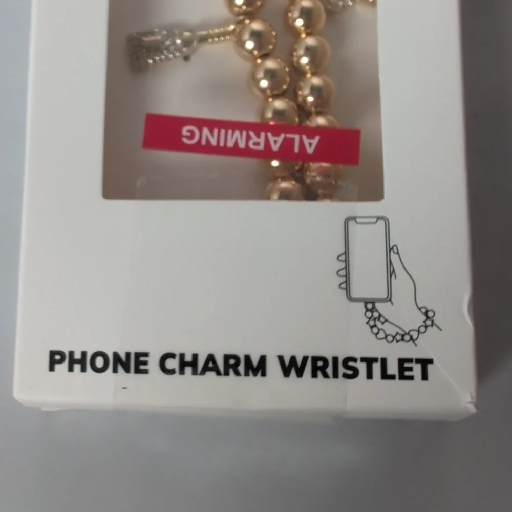 BaubleBar Champagne Celebration Themed Phone Charm Wristlet Gold Tone & Crystal